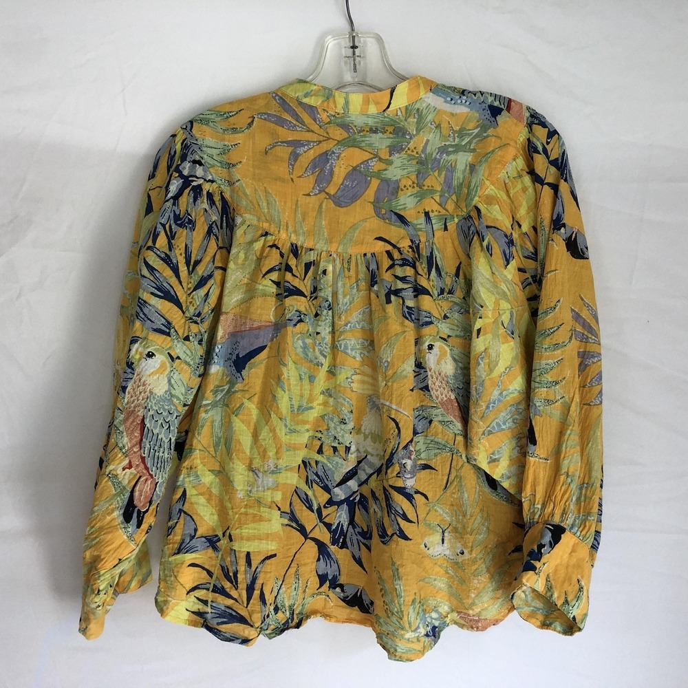 Maeve Anthropologie Blouse Womens Medium Yellow Tropical Parrot Print Boho Top - Picture 7 of 12
